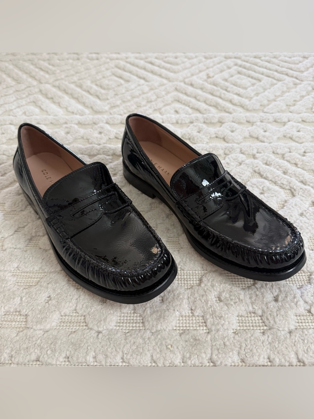 Cole Haan Black Patent Leather Penny Loafers Women’s 8.5C Grand 360 Preppy Chic